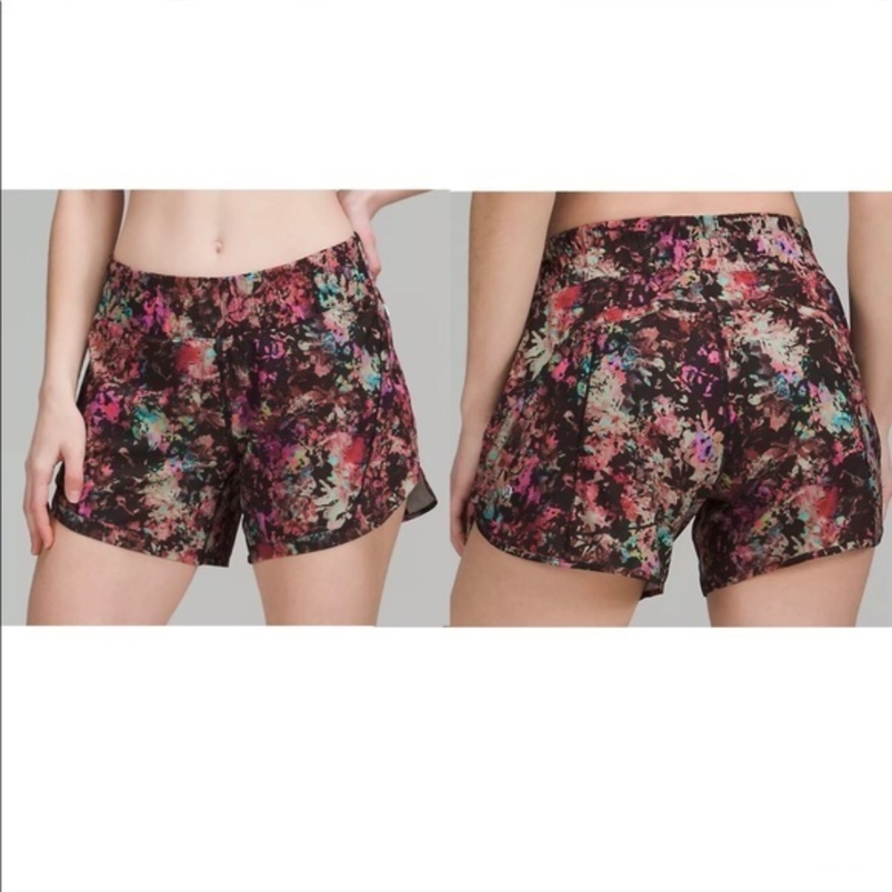 NWT Lululemon Track That Mid-Rise Lined Short 5" Stencil Blossom Red Multi Sz 4
